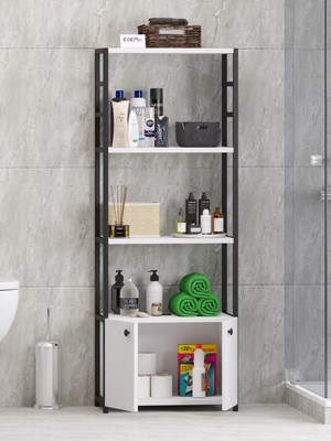 Egemev Banyo Düzenleyici Banyo Rafı Banyo Dolabı Çok Amaçlı Dolap 5 Katlı Metal Banyo DÜZENLEYICI2KAPAKLI