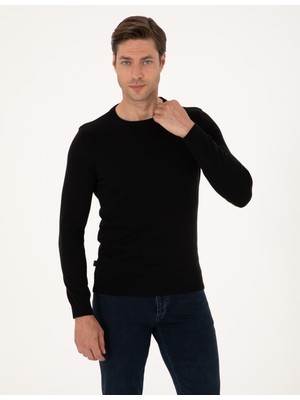 Pierre Cardin Erkek Siyah Slim Fit Bisiklet Yaka Basic Triko Kazak 50315509-VR046