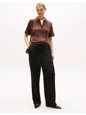Tommy Hilfiger Viskon Twill Rahat Kesim Düz Paça Kadın Pantolon WW0WW46749BDS