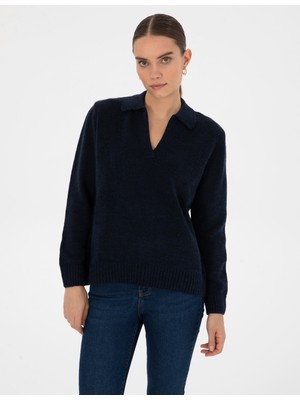 Pierre Cardin Kadın Lacivert Comfort Fit Polo Yaka Kazak 50317226-VR033