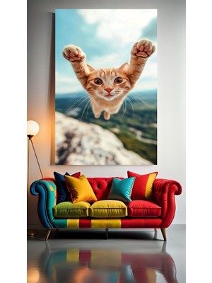 Özkacar Group Uçan Kedi V1 Ev Duvar Salon Güzellik Salonu Ofis Dükkan Dekarasyon Kanvas Tablo