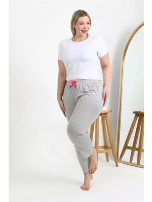 Kadın Pamuklu Büyük Beden Alt Pijama Gri