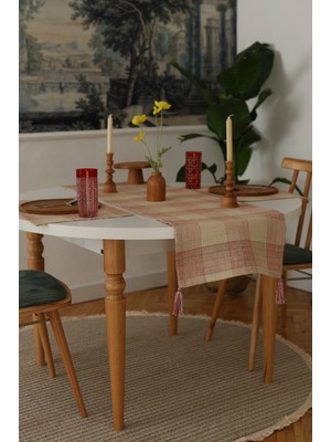 Yakacihome Juta Kırmızı 5 Parça | 4 Parça Amerikan Servis & 1 Parça Püsküllü Runner Jüt Kumaş Sofra Seti