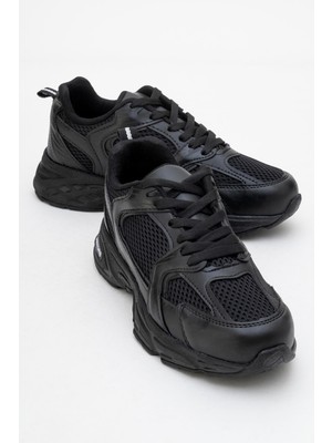 Kadın Anorak Yüksek Taban Spor Ayakkabı Siyah Siyah