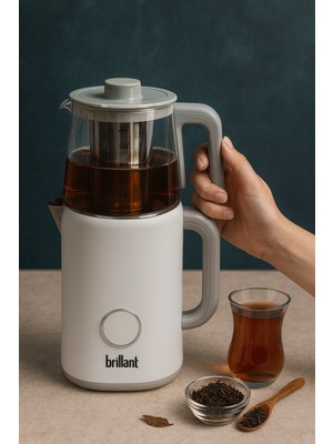 Brillant Dokunmatik Elektrikli Çaycı Beyaz | Cam Demlikli Şık Tasarım CS-6683