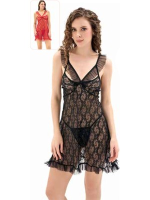 Iç Giyim Moongirl Fantezi Transparan Işlemeli Tül Gecelik