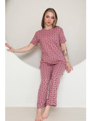 Pembe Yıldızlı Kısa Kollu Yazlık Pijama