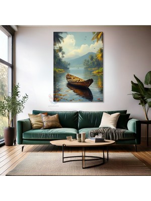 Kanvas Tablo Ev Ofis Duvar Tablosu Nehir ve Kayık Yeni Ev Hediyesi Kanvas Ev Dekoru