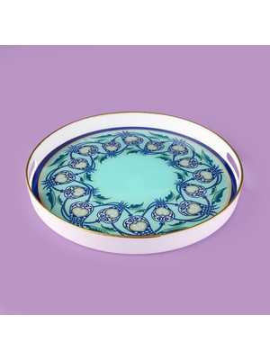 Evidea Kitchen Lale Camlı Yuvarlak Tepsi - Renkli - 35 cm