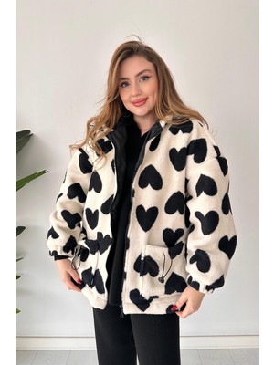 Kalpli Peluş Mont Ekru