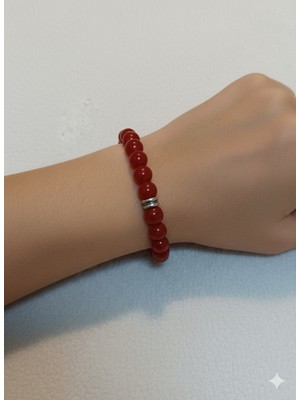 Kişiselleştirilmiş Ahşap Kutulu Kırmızı Akik Doğal Taş Bileklik Unisex Erkek Kadın Hediyelik Takı