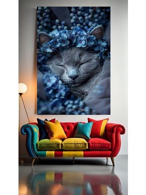 Özkacar Group Uyuyan Kedi V1 Ev Duvar Salon Güzellik Salonu Ofis Dükkan Dekarasyon Kanvas Tablo