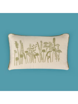 Evidea Soft Green Culture Nakışlı Kırlent - Ekru - 30X50 cm