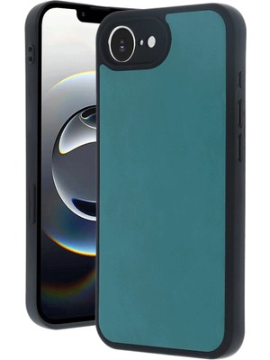 Mobicas Apple iPhone 16E Uyumlu Premium Suni Deri Aras Kapak Açık Yeşil