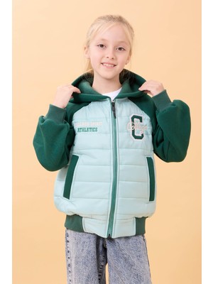 Perendi Mavi Kız Çocuk Kapüşonlu Kapitone Kolej Ceket Peluşlu İç Astar ile Şık ve Rahat