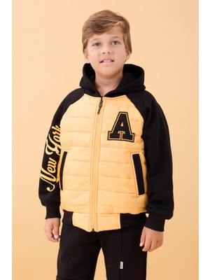 Perendi Erkek Çocuk Hardal Kapüşonlu Kolej Ceket İçi Peluşlu Kapitone Kumaşla Şık ve Rahat