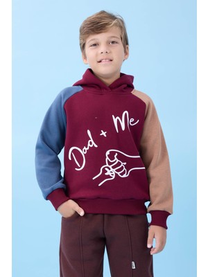 Erkek Çocuk Dad+Me Baskılı Kışlık Kapüşonlu Içi Polarlı Sweatshirt – Bordo
