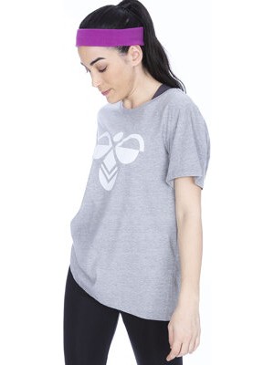 Hummel Nare Kadın Gri Baskılı Bisiklet Yaka Tişört