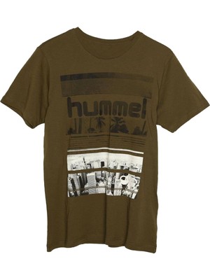 Hummel Dean Erkek Haki Baskılı Bisiklet Yaka Tişört
