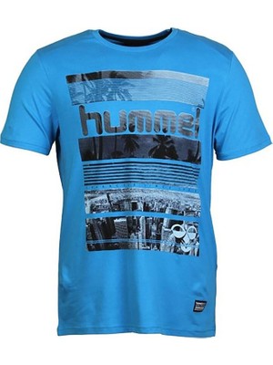 Hummel Dean Erkek Mavi Baskılı Bisiklet Yaka Tişört
