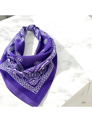 Unisex Etnik Desenli Çokamaçlı Mor Renk %100 Cotton Bandana