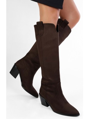 Kadın Rebel Acı Kahve Süet Kovboy Çizme