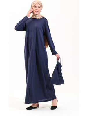 2258_PRATIK Fermuarlı Tesettür Namaz Elbisesi Lacivert Ferace