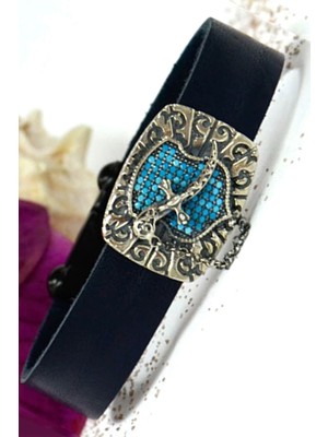 turkuaz taşlı deri erkek bileklik