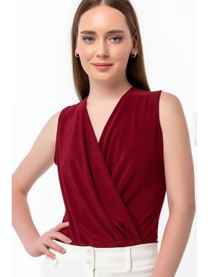 Kadın Sendy Kumaş Kruvaze Yaka Vatkalı Bluz