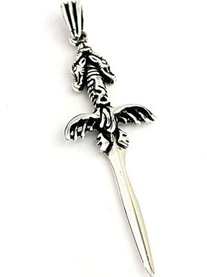 Üç boyutlu ejderha detaylı tasarım gümüş kılıç kolye ucu