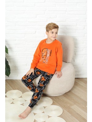 Yeni Stil Sonbahar/kış Erkek Çocuk Basketball Desenli Polar Pijama Takımı 4562