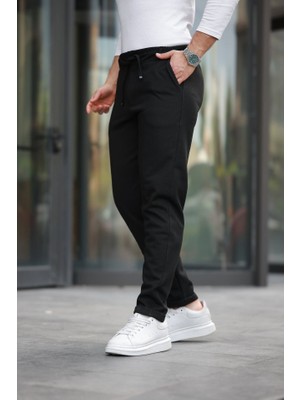 Erkek Beli Bağcıklı Duble Paça Örme Pamuklu Kumaş Jogger Pantolon