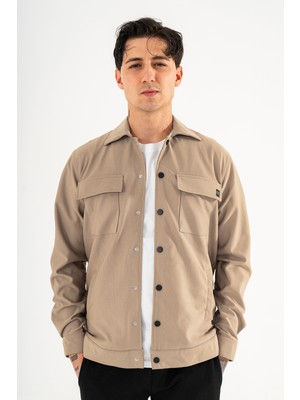 Souris Erkek Camel Rahat Kesim Gömlek Ceket Kapaklı Çift Cepli Çıtçıtlı