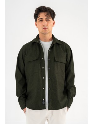 Souris Erkek Haki Oversize Gömlek Ceket Kapaklı Çift Cepli Çıtçıtlı