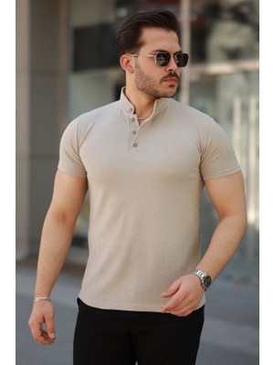 Erkek Hakim Yaka Dokuma Pamuklu Kumaş Kısa Kollu T-Shirt