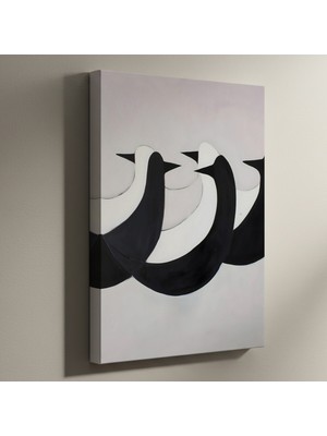 Soyut Kuşlar Siyah Beyaz Modern Sanat Tablosu