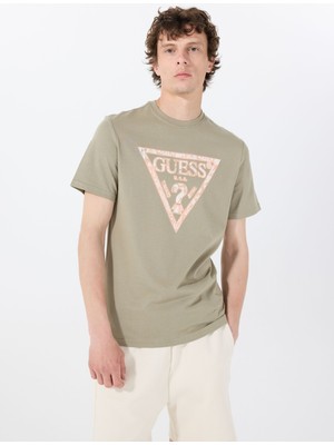 Guess Bisiklet Yaka Desenli Yeşil Erkek T-Shirt M5GI06I3Z14A81T Ss Cn Trıangle Tee