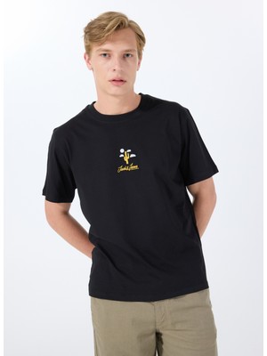 Jack & Jones Bisiklet Yaka Siyah Erkek T-Shirt 12288513_JORCACTUS Tee Ss Crew Neck