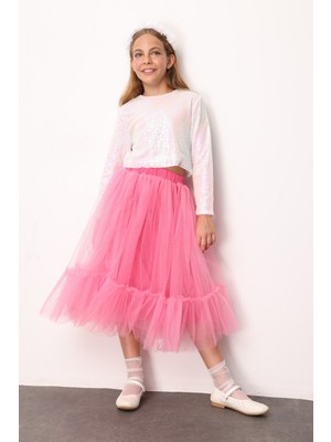 Fuşya  Kız Çocuk Uzun Tül Etek - Mindy