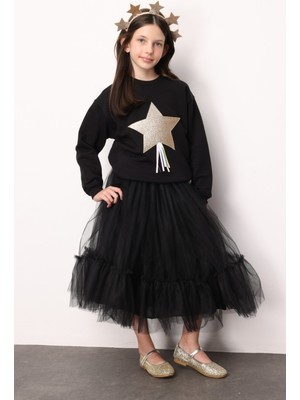 Siyah  Kız Çocuk Uzun Tül Etek - Mindy