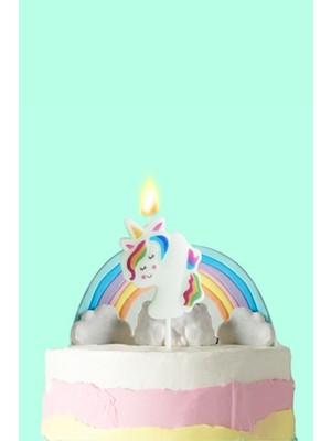 Beyaz  4 Rakamı Unicorn Figür Parti Mumu