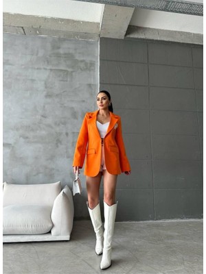 Ello Etiketli Çengelli Iğne Detaylı Ceket - Orange