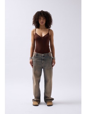 Önü Büzgülü Askılı Bodysuit