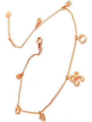 Zirkon taşlı italyan tasarımı Gümüş Üzerine rose altın kaplamalı halhal