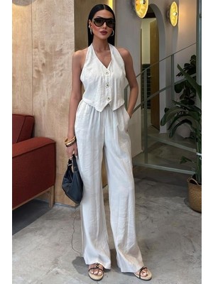 Halter Yaka Yelekli Modal Takım 10144