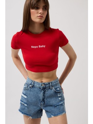 Nepo Baskılı Crop T-Shirt