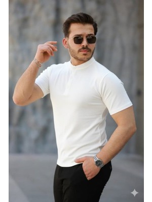 Erkek Kısa Kollu Hakim Yaka Önü Düğmeli Viskon Bluz
