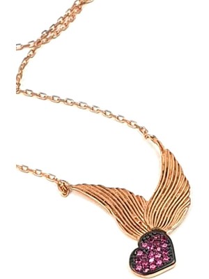 Melek kanadı figurlu gümüş rose aşk kolyesi