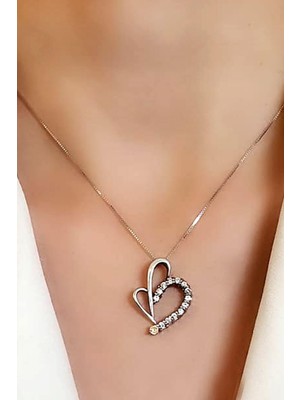 Sitrin taş detaylı zirkon taşlı 925 ayar gümüş kalp kolye