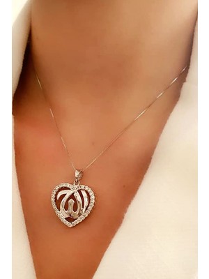 Allah yazılı pırlanta ışıltısında zirkon taşlı gümüş kolye